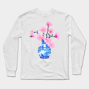 Cherry blossom in blue and white chinoiserie jar Long Sleeve T-Shirt
